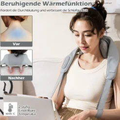 Nacken & Schulter Massagegerät 4D Shiatsu Rückenmassagegerät mit Tiefengewebekneten Grau