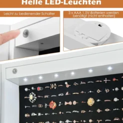 Neigungsverstellbarer Schmuckschrank mit ganzkörperspiegel & LED-Leuchten Weiß