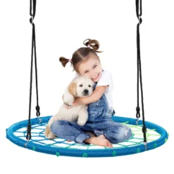 Nestschaukel Ø100cm Spinnennetz Kinderschaukel Rundschaukel 100-160cm Seil Baumschaukel Blau