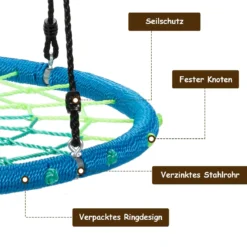 Nestschaukel Ø100cm Spinnennetz Kinderschaukel Rundschaukel 100-160cm Seil Baumschaukel Blau