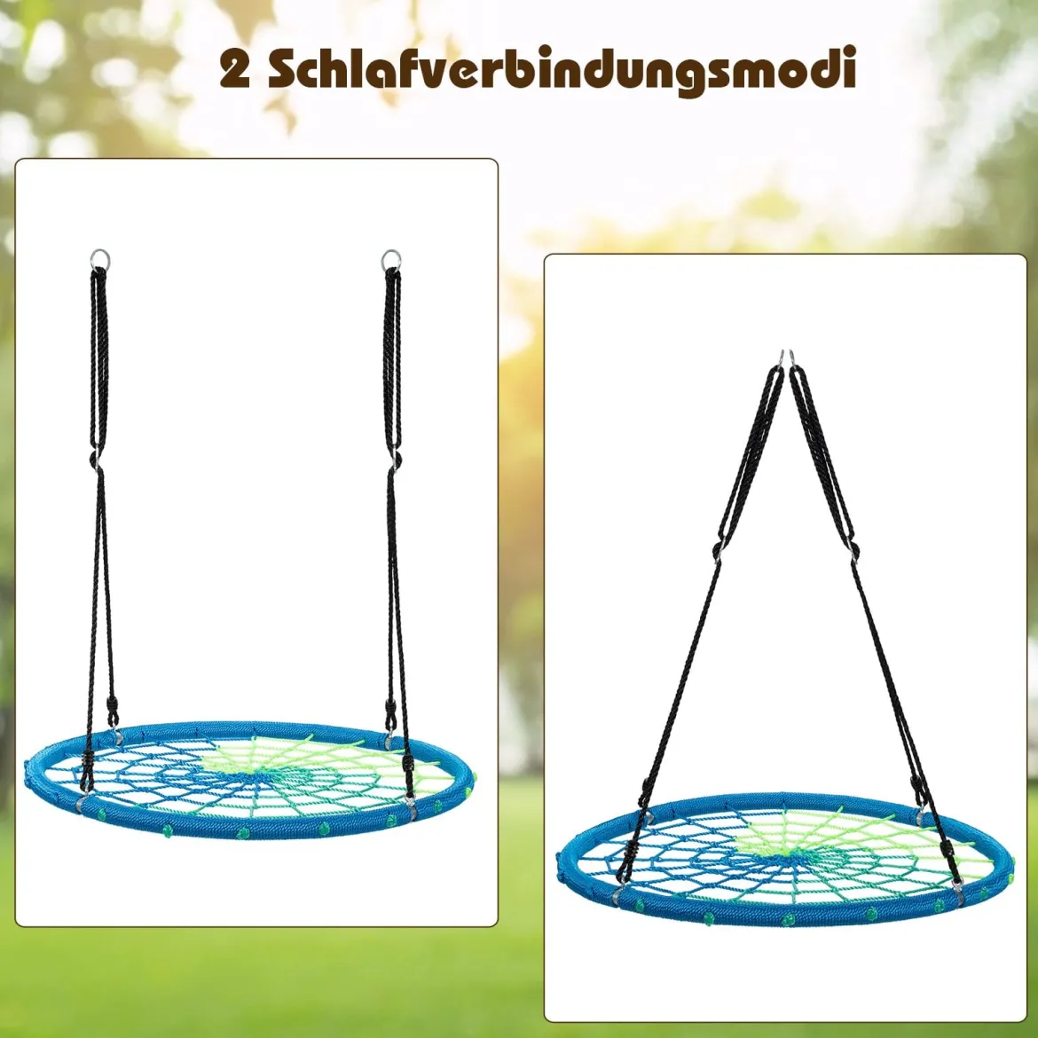 Nestschaukel Ø100cm Spinnennetz Kinderschaukel Rundschaukel 100-160cm Seil Baumschaukel Blau