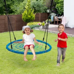 Nestschaukel Ø100cm Spinnennetz Kinderschaukel Rundschaukel 100-160cm Seil Baumschaukel Blau