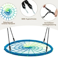 Nestschaukel Ø100cm Spinnennetz Kinderschaukel Rundschaukel 100-160cm Seil Baumschaukel Blau