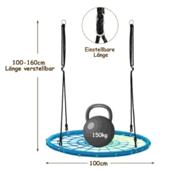 Nestschaukel Ø100cm Spinnennetz Kinderschaukel Rundschaukel 100-160cm Seil Baumschaukel Blau