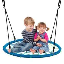 Nestschaukel Ø100cm Spinnennetz Kinderschaukel Rundschaukel 100-160cm Seil Baumschaukel Blau