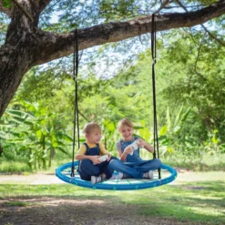 Nestschaukel Ø100cm Spinnennetz Kinderschaukel Rundschaukel 100-160cm Seil Baumschaukel Blau