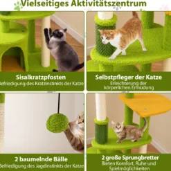 Niedlicher Katzenbaum für erwachsene Katzen mehrstufiger Katzenturm mit künstlichen Blättern Grün