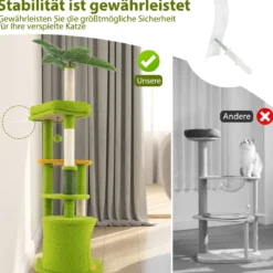 Niedlicher Katzenbaum für erwachsene Katzen mehrstufiger Katzenturm mit künstlichen Blättern Grün