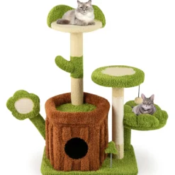 Niedlicher Katzenbaum für erwachsene Katzen mehrstufiger Kletterturm mit Stammhaus Grün