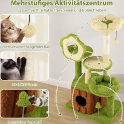 Niedlicher Katzenbaum für erwachsene Katzen mehrstöckiger Katzenturm mit Baumstamm-Kondo Grün