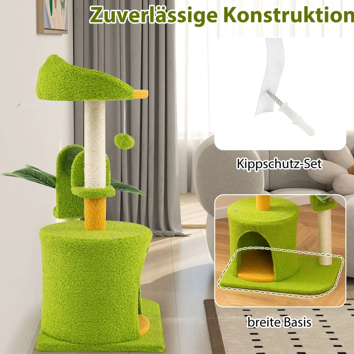 Niedlicher Kletterbaum für Hauskatzen kleiner Katzenbaum mit künstlichen Blättern Höhle Plattform Grün