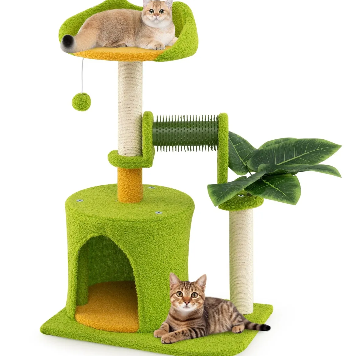 Niedlicher Kletterbaum für Hauskatzen kleiner Katzenbaum mit künstlichen Blättern Höhle Plattform Grün