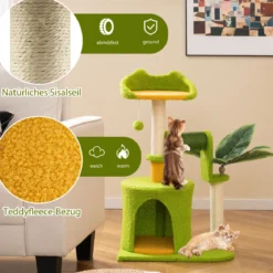 Niedlicher Kletterbaum für Hauskatzen kleiner Katzenbaum mit künstlichen Blättern Höhle Plattform Grün