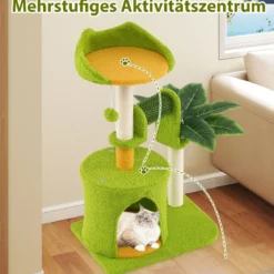 Niedlicher Kletterbaum für Hauskatzen kleiner Katzenbaum mit künstlichen Blättern Höhle Plattform Grün