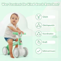Niedliches Baby-Laufrad 4-Rad-Kinderfahrrad ohne Pedal 55,5 x 26 x 39 cm Grün