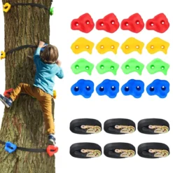 18 Ninja-Klettergriffe Kinder-Kletterfelsen mit sechs Gurten Kinder Klettergriffe Klettersteine Bunt