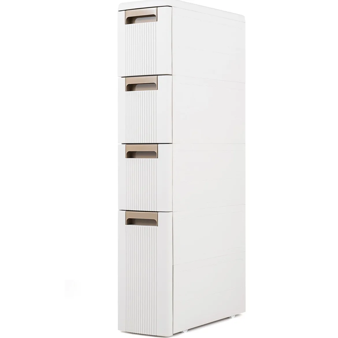 Nischenschrank Schmal mit Rollen & 4 Schubladen Badrollwagen 18 x 45,5 x 95,5 cm Beige