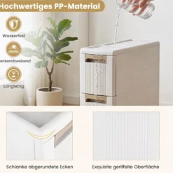 Nischenschrank Schmal mit Rollen & 4 Schubladen Badrollwagen 18 x 45,5 x 95,5 cm Beige