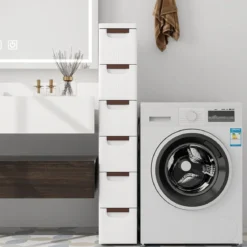 Nischenschrank schmal mit Rollen Nischenregal 20cm breit Nischenwagen mit 4 Schubladen Weiß (6 Schubladen)