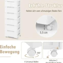 Nischenschrank vertikal Aufbewahrungsschrank Kommode mit 7 Schubladen Weiß