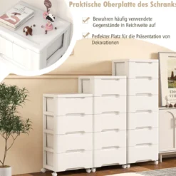 Nischenschrank vertikal Aufbewahrungsschrank Kommode mit 7 Schubladen Weiß