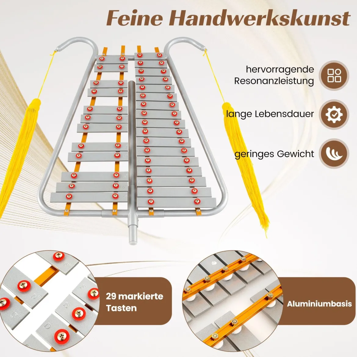 29-Noten Glockenspiel Percussion Kit Aluminium Marsch-Xylophon mit Verstellbarem Griff