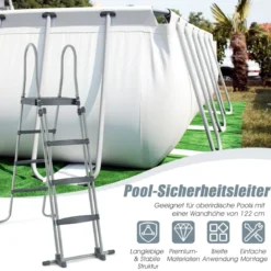 Oberirdische Poolleiter in A Rahmen mit Abnehmbaren Stufen für 122 cm Wandhöhe Silber