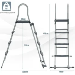 Oberirdische Poolleiter in A Rahmen mit Abnehmbaren Stufen für 122 cm Wandhöhe Silber