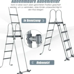 Oberirdische Poolleiter in A Rahmen mit Abnehmbaren Stufen für 122 cm Wandhöhe Silber
