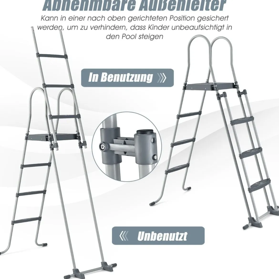 Oberirdische Poolleiter in A Rahmen mit Abnehmbaren Stufen für 122 cm Wandhöhe Silber