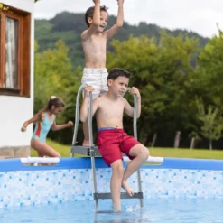 Oberirdische Poolleiter in A Rahmen mit Abnehmbaren Stufen für 122 cm Wandhöhe Silber