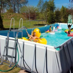 Oberirdische Poolleiter in A Rahmen mit Abnehmbaren Stufen für 122 cm Wandhöhe Silber