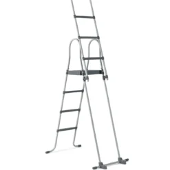 Oberirdische Poolleiter in A Rahmen mit Abnehmbaren Stufen für 122 cm Wandhöhe Silber