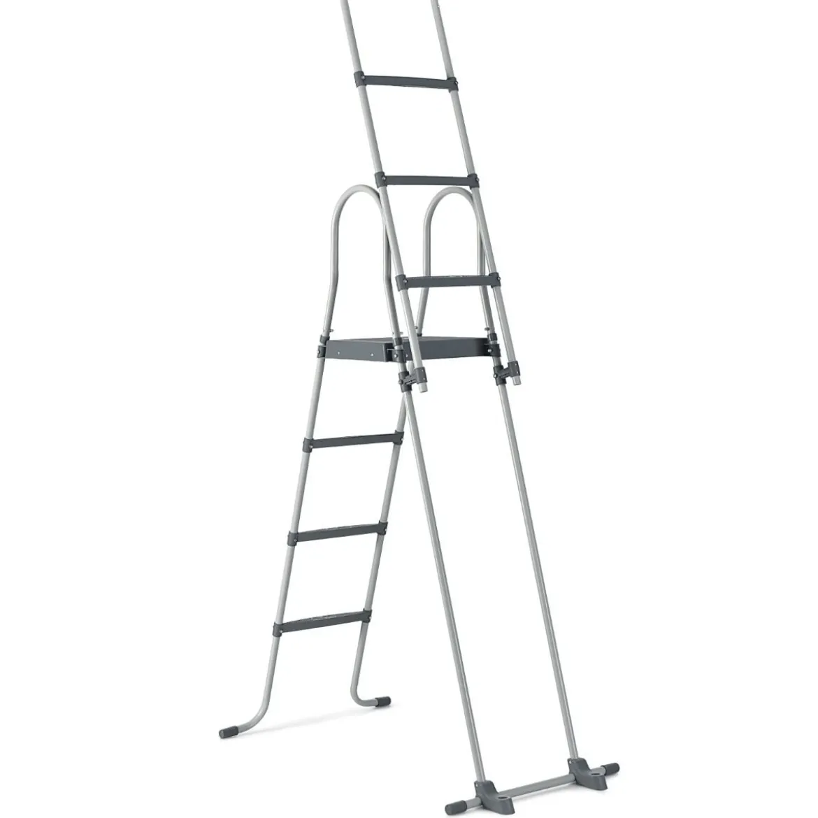 Oberirdische Poolleiter in A Rahmen mit Abnehmbaren Stufen für 122 cm Wandhöhe Silber