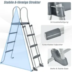 Oberirdische Poolleiter in A Rahmen mit Abnehmbaren Stufen für 122 cm Wandhöhe Silber