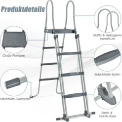Oberirdische Poolleiter in A Rahmen mit Abnehmbaren Stufen für 122 cm Wandhöhe Silber