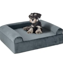Orthopädisches Hundebett für Arthritis & ältere Hunde Haustierbett mit Kopfstütze abnehmbarer waschbarer Bezug Grau