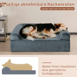 Orthopädisches Hundebett für Arthritis & ältere Hunde Haustierbett mit Kopfstütze abnehmbarer waschbarer Bezug Grau