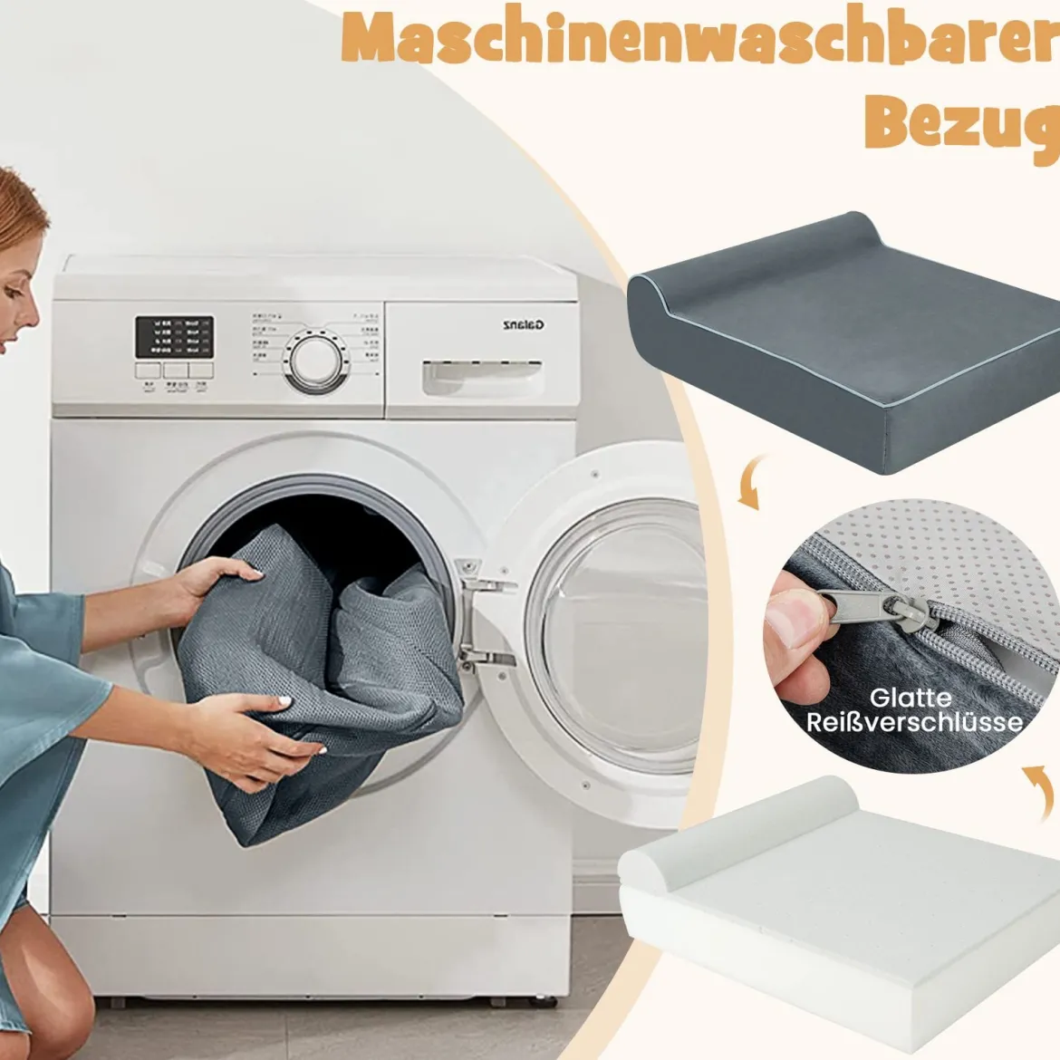 Orthopädisches Hundebett für große Hunde Memory-Schaum Haustierbett mit Kopfstütze Grau