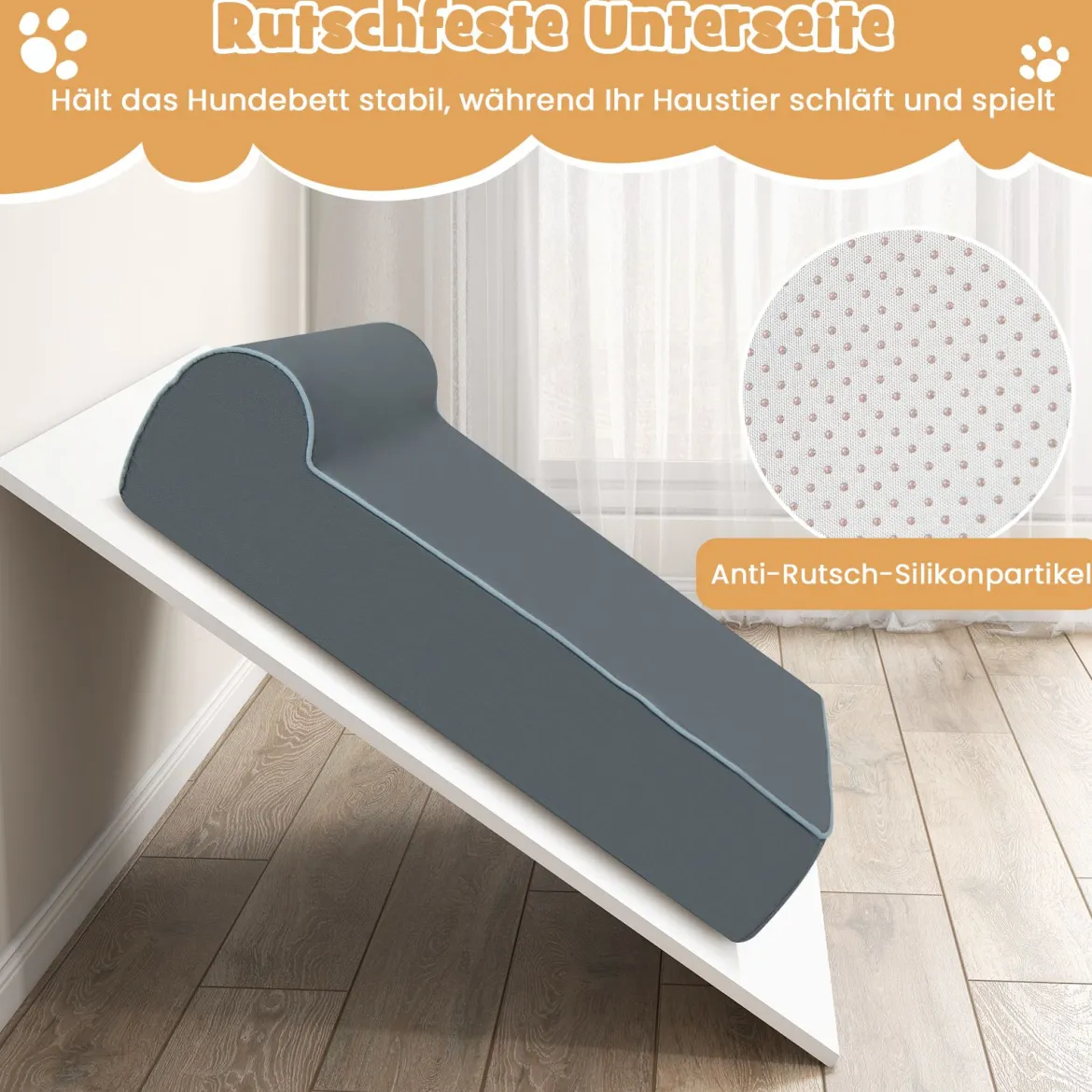 Orthopädisches Hundebett für große Hunde Memory-Schaum Haustierbett mit Kopfstütze Grau