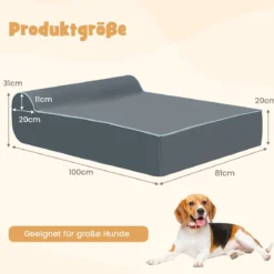 Orthopädisches Hundebett für große Hunde Memory-Schaum Haustierbett mit Kopfstütze Grau
