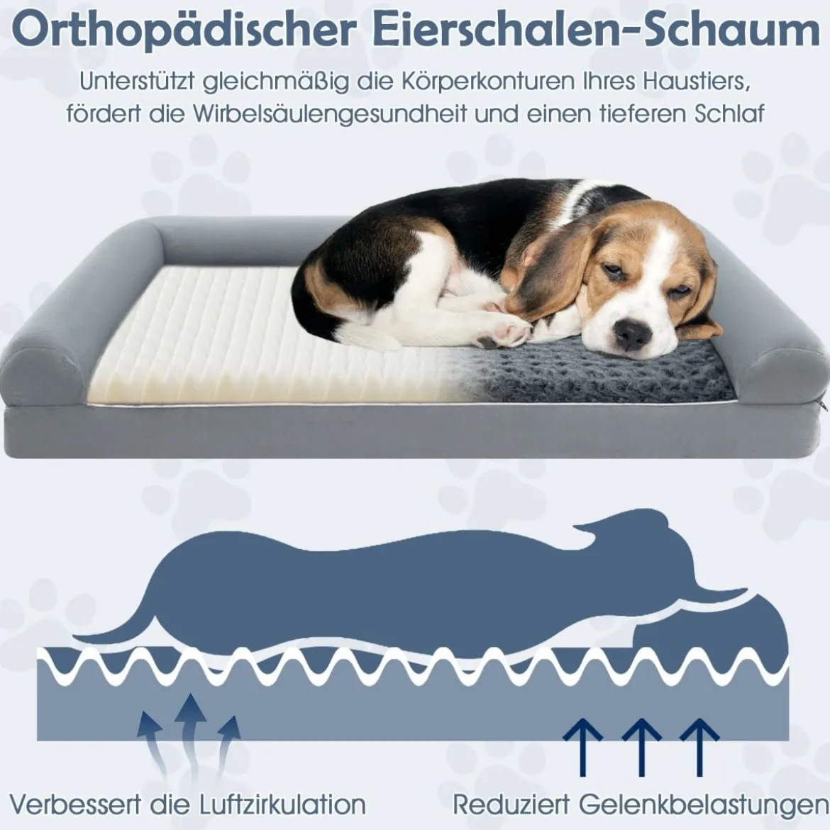 Orthopädisches Hundebett groß Hundesofa mit Hundekissen Hundecouch für große & Mittelgroße Hunde Grau