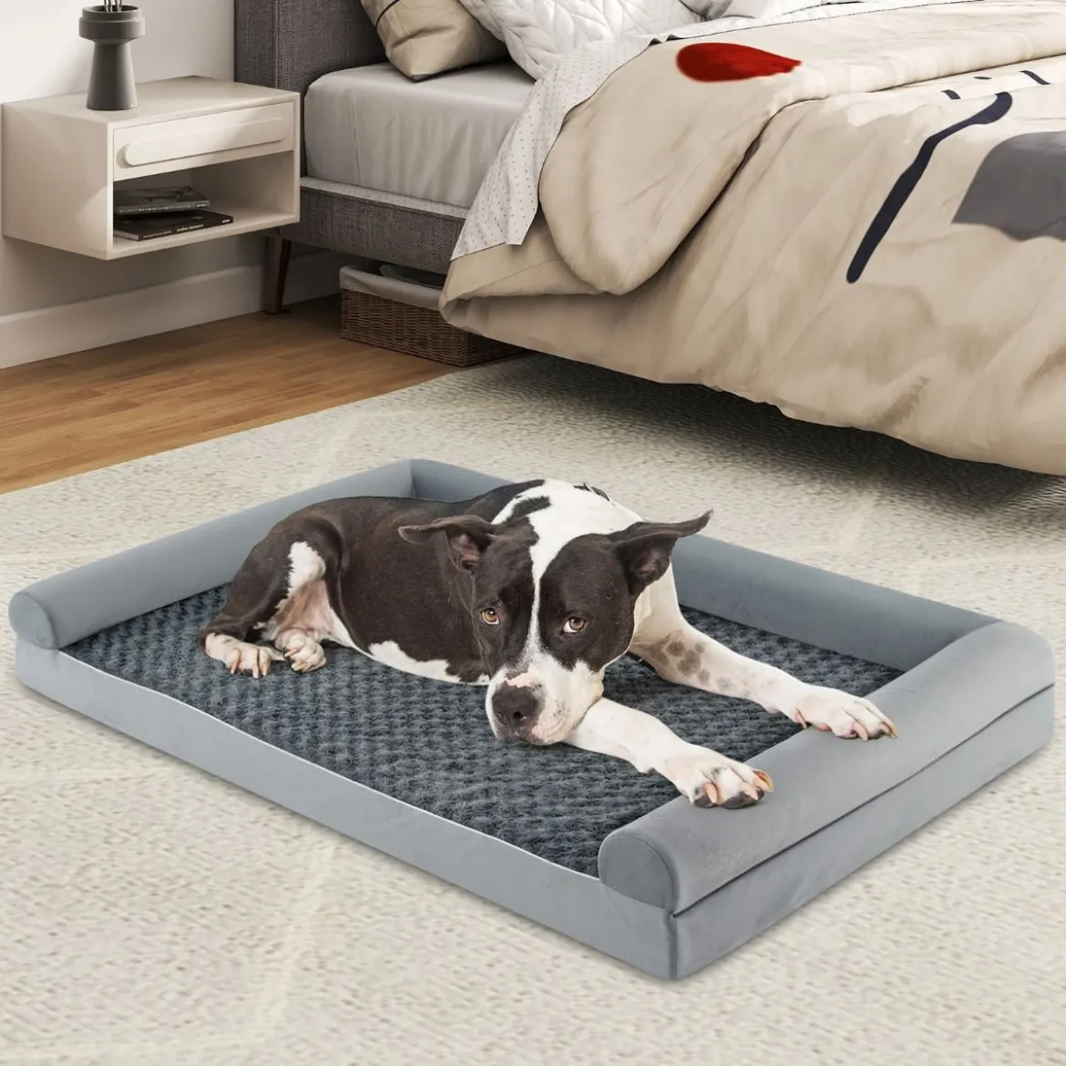 Orthopädisches Hundebett groß Hundesofa mit Hundekissen Hundecouch für große & Mittelgroße Hunde Grau