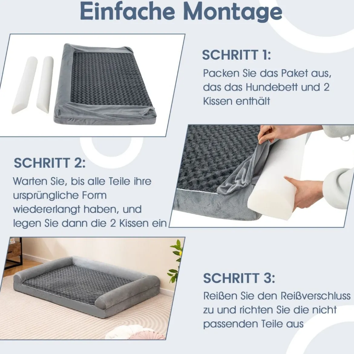 Orthopädisches Hundebett groß Hundesofa mit Hundekissen Hundecouch für große & Mittelgroße Hunde Grau