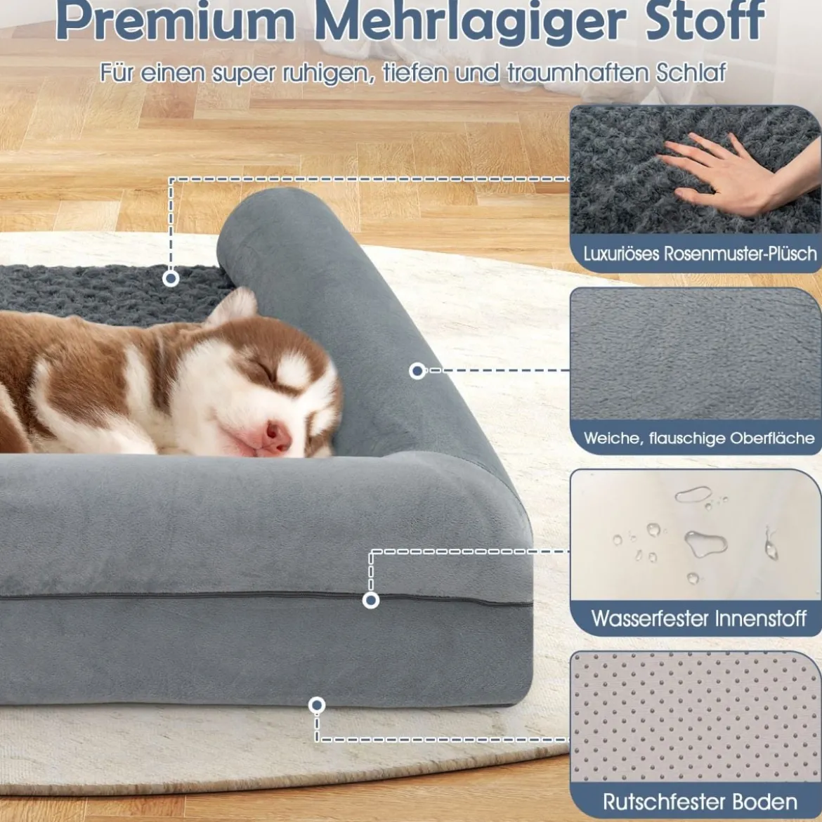 Orthopädisches Hundebett groß Hundesofa mit Hundekissen Hundecouch für große & Mittelgroße Hunde Grau