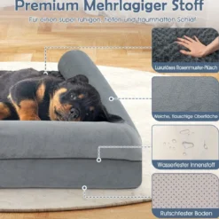 Orthopädisches Hundebett groß Hundesofa mit Hundekissen Hundecouch für große & Mittelgroße Hunde Grau