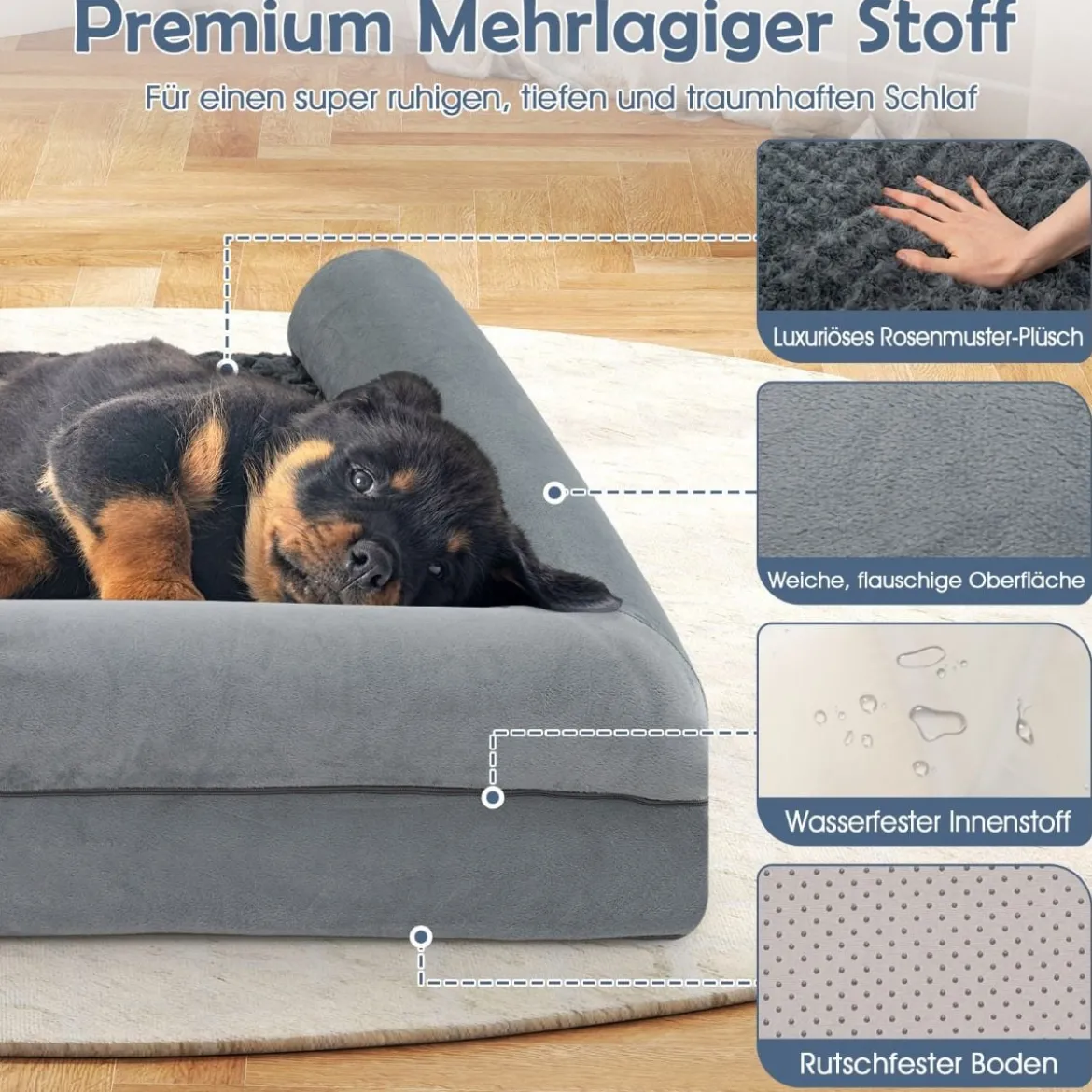 Orthopädisches Hundebett groß Hundesofa mit Hundekissen Hundecouch für große & Mittelgroße Hunde Grau