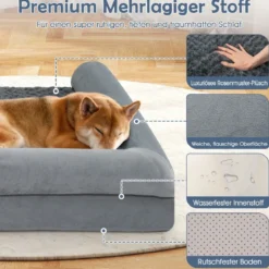 Orthopädisches Hundebett groß Hundesofa mit Hundekissen Hundecouch für große & Mittelgroße Hunde Grau