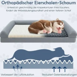 Orthopädisches Hundebett groß Hundesofa mit Hundekissen Hundecouch für große & Mittelgroße Hunde Grau