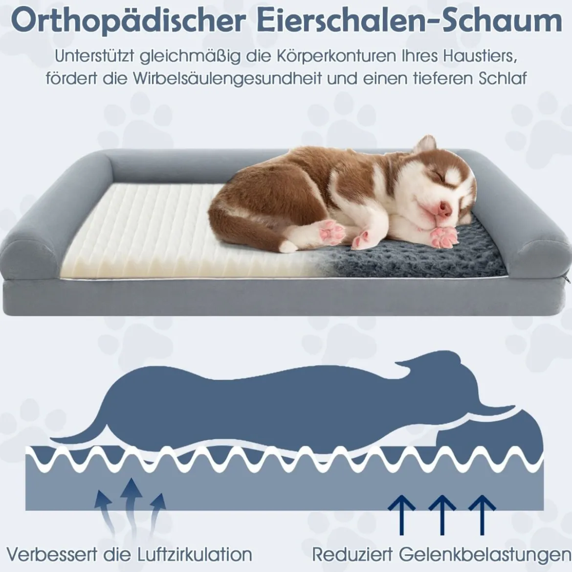 Orthopädisches Hundebett groß Hundesofa mit Hundekissen Hundecouch für große & Mittelgroße Hunde Grau